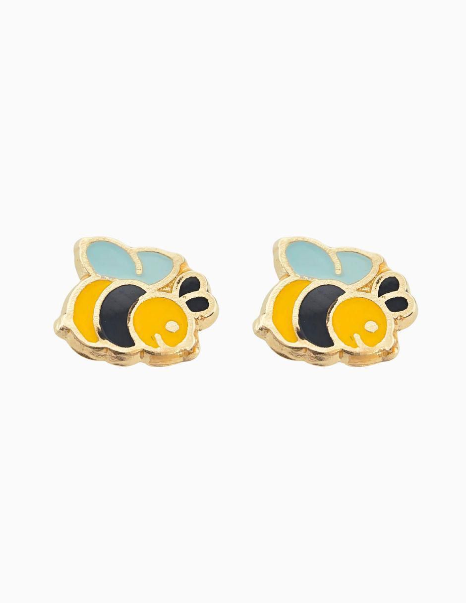 Broqueles de abeja de oro 10 K con acabado esmaltado Broqueles de abeja de oro 10 K con acabado esmaltado
