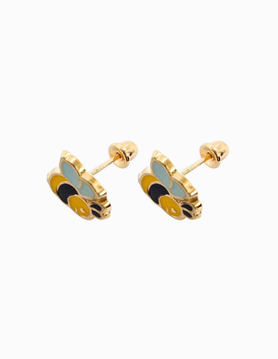 Broqueles de abeja de oro 10 K con acabado esmaltado 3