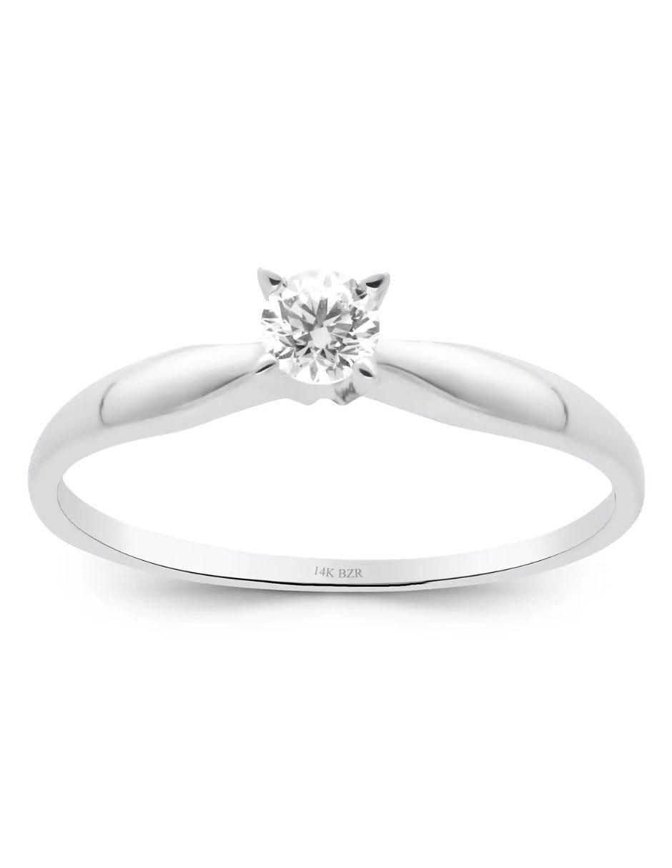 Solitario de oro blanco 14 k diamante