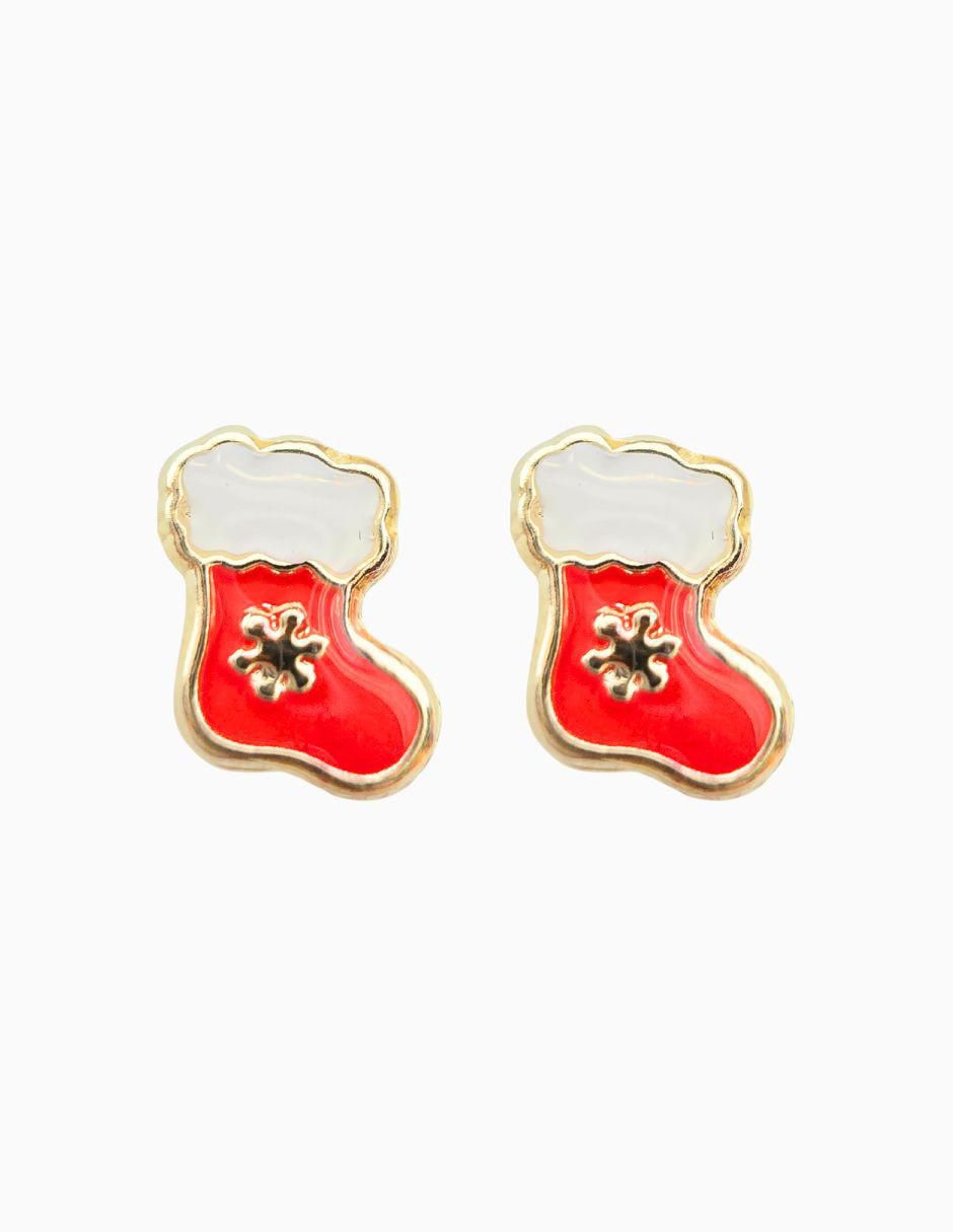 Broqueles navideños de bota de oro 14 K con acabado esmaltado