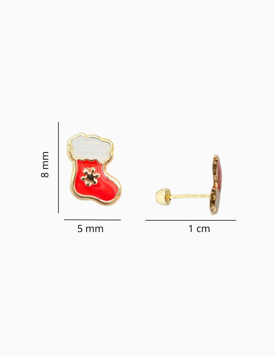 Broqueles navideños de bota de oro 14 K con acabado esmaltado 4