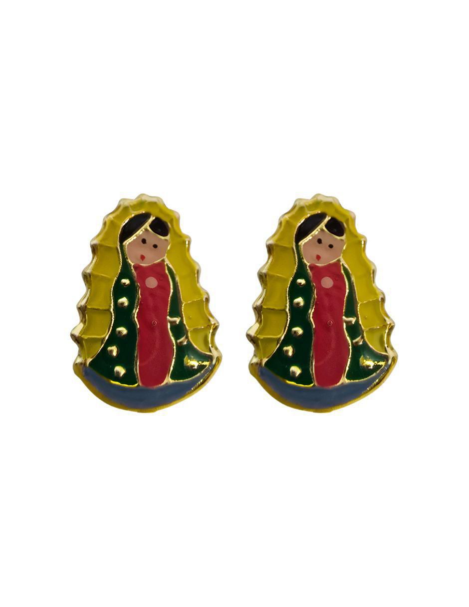 Broqueles de virgen de guadalupe de oro 14 K con acabado esmaltado 1