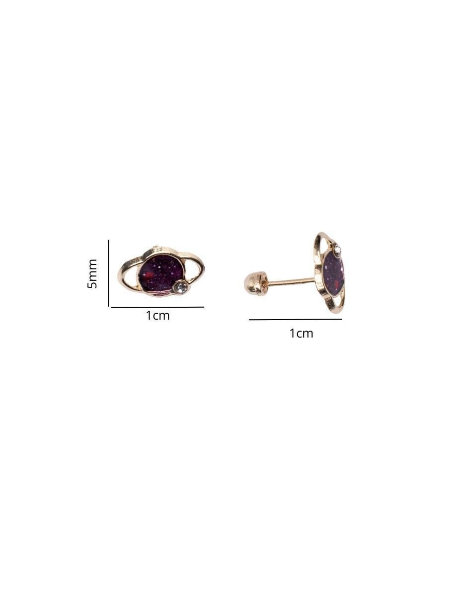 Broqueles de planeta de oro 14 K con acabado pavé 6