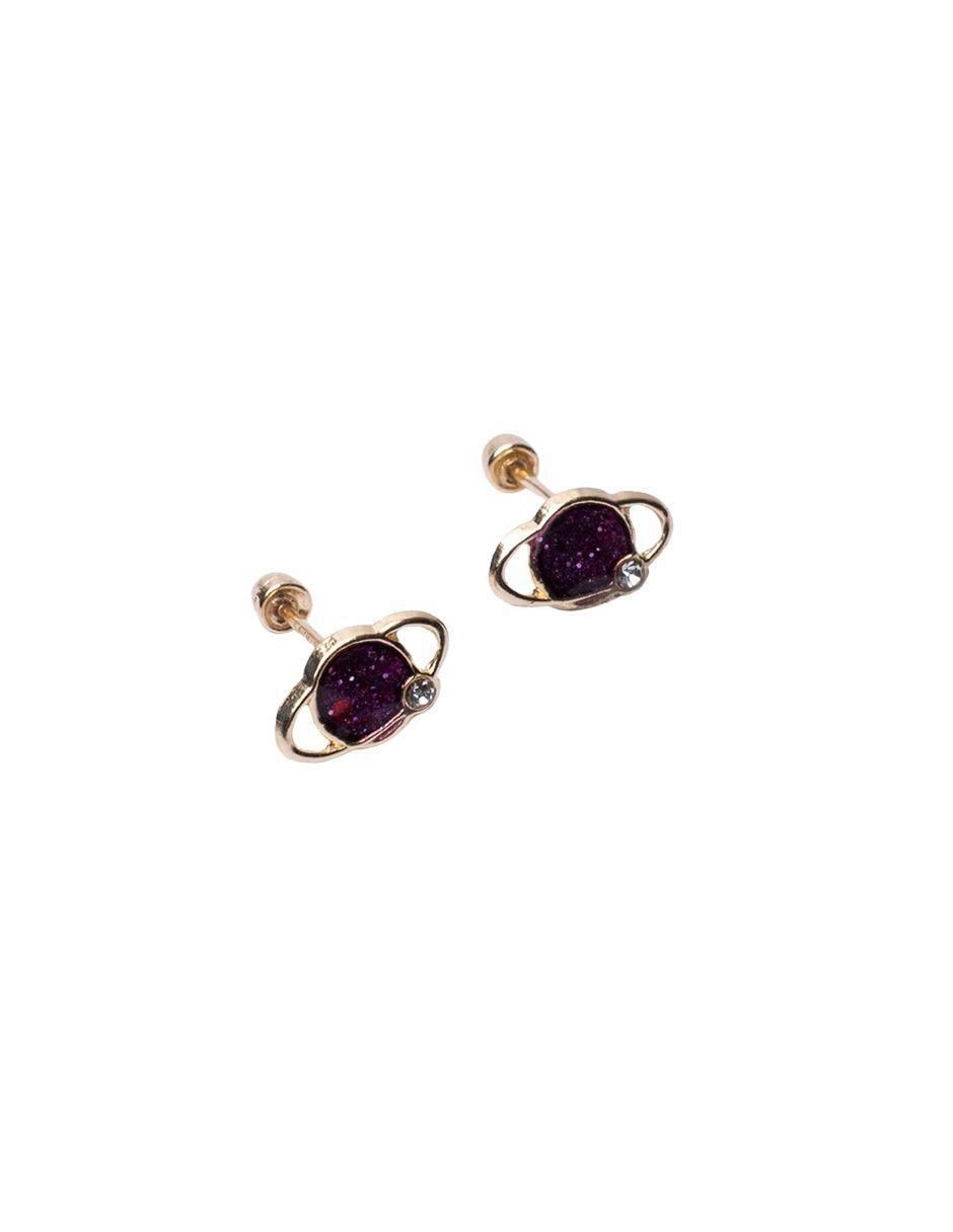 Broqueles de planeta de oro 14 K con acabado pavé 4