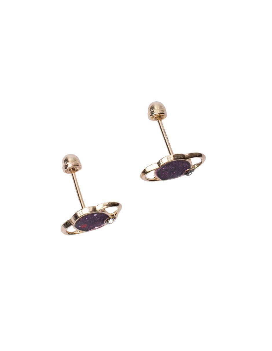 Broqueles de planeta de oro 14 K con acabado pavé 5