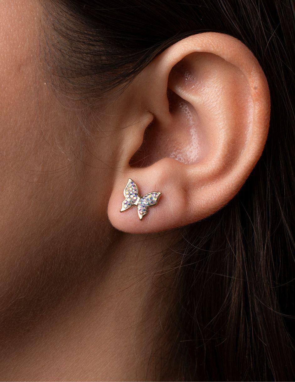 Broqueles de mariposa de oro 14 K con acabado pavé 3