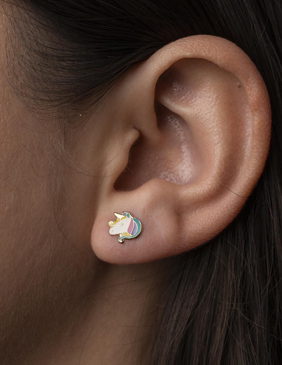 Broqueles de unicornio de oro 14 K con acabado esmaltado 2