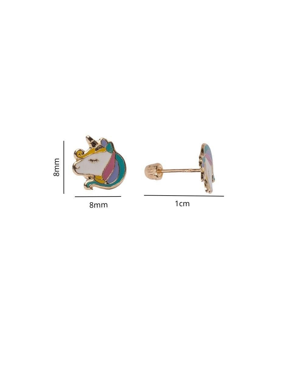 Broqueles de unicornio de oro 14 K con acabado esmaltado 6