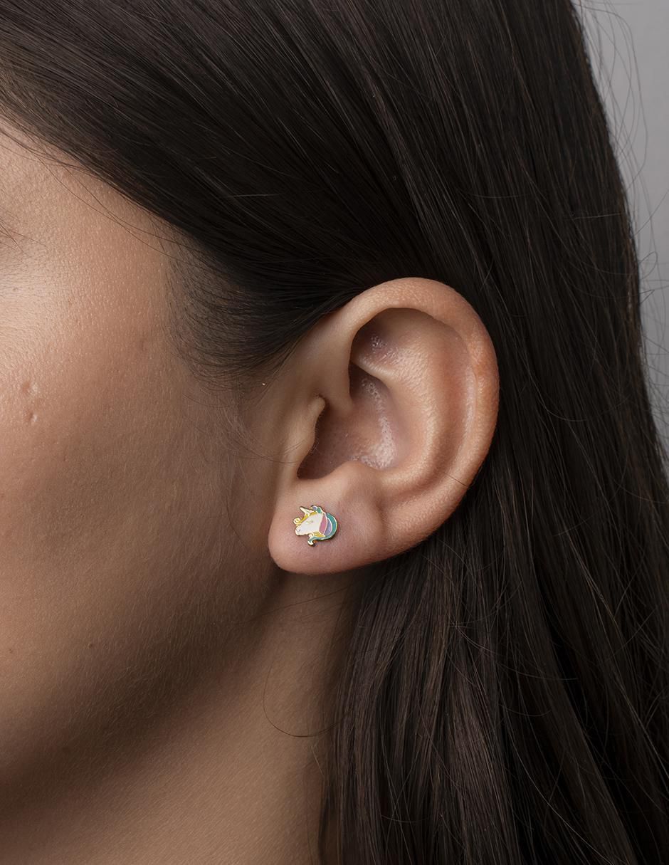 Broqueles de unicornio de oro 14 K con acabado esmaltado 3