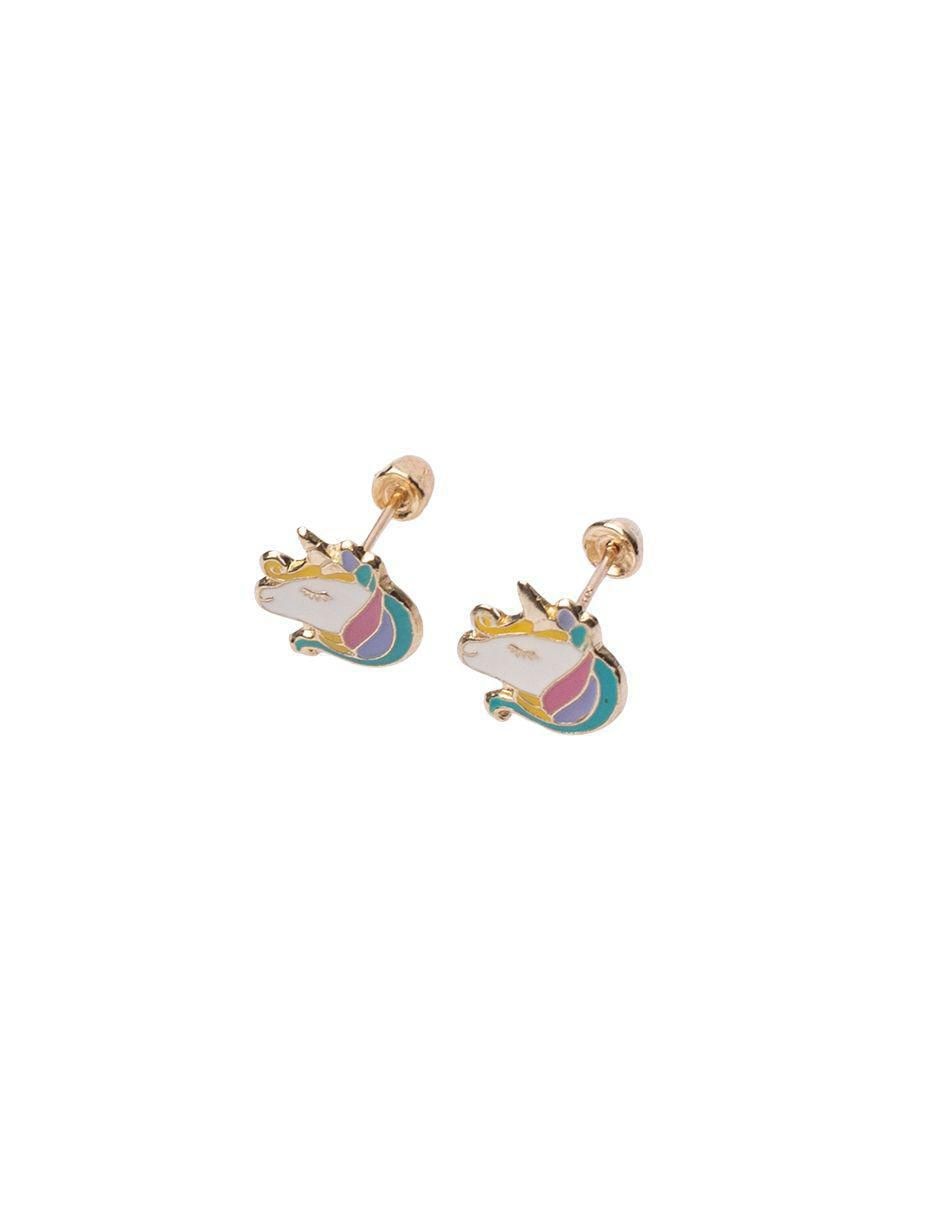 Broqueles de unicornio de oro 14 K con acabado esmaltado 4