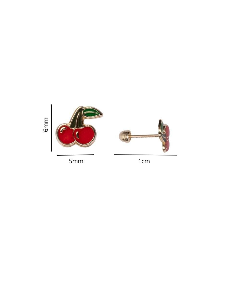 Broqueles de cereza de oro 14 K con acabado esmaltado 5