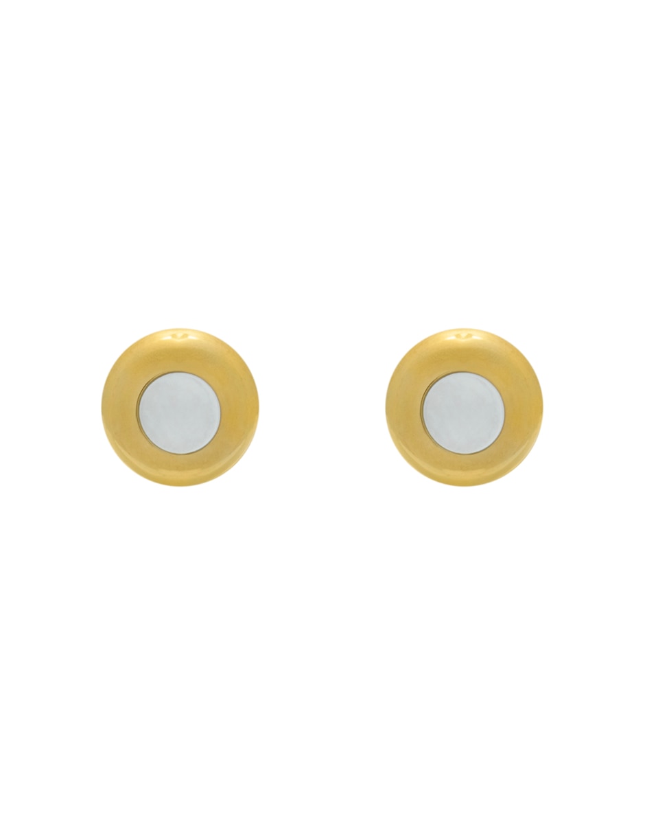 Broqueles redondos de oro amarillo 14 K con acabado pulido madre perla Broqueles redondos de oro amarillo 14 K con acabado pulido madre perla