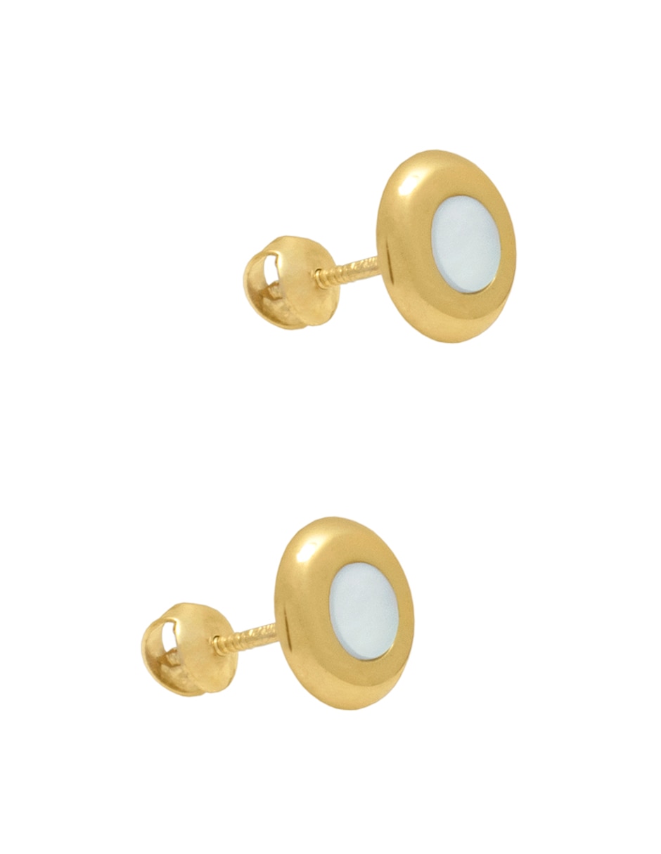 Broqueles redondos de oro amarillo 14 K con acabado pulido madre perla 2