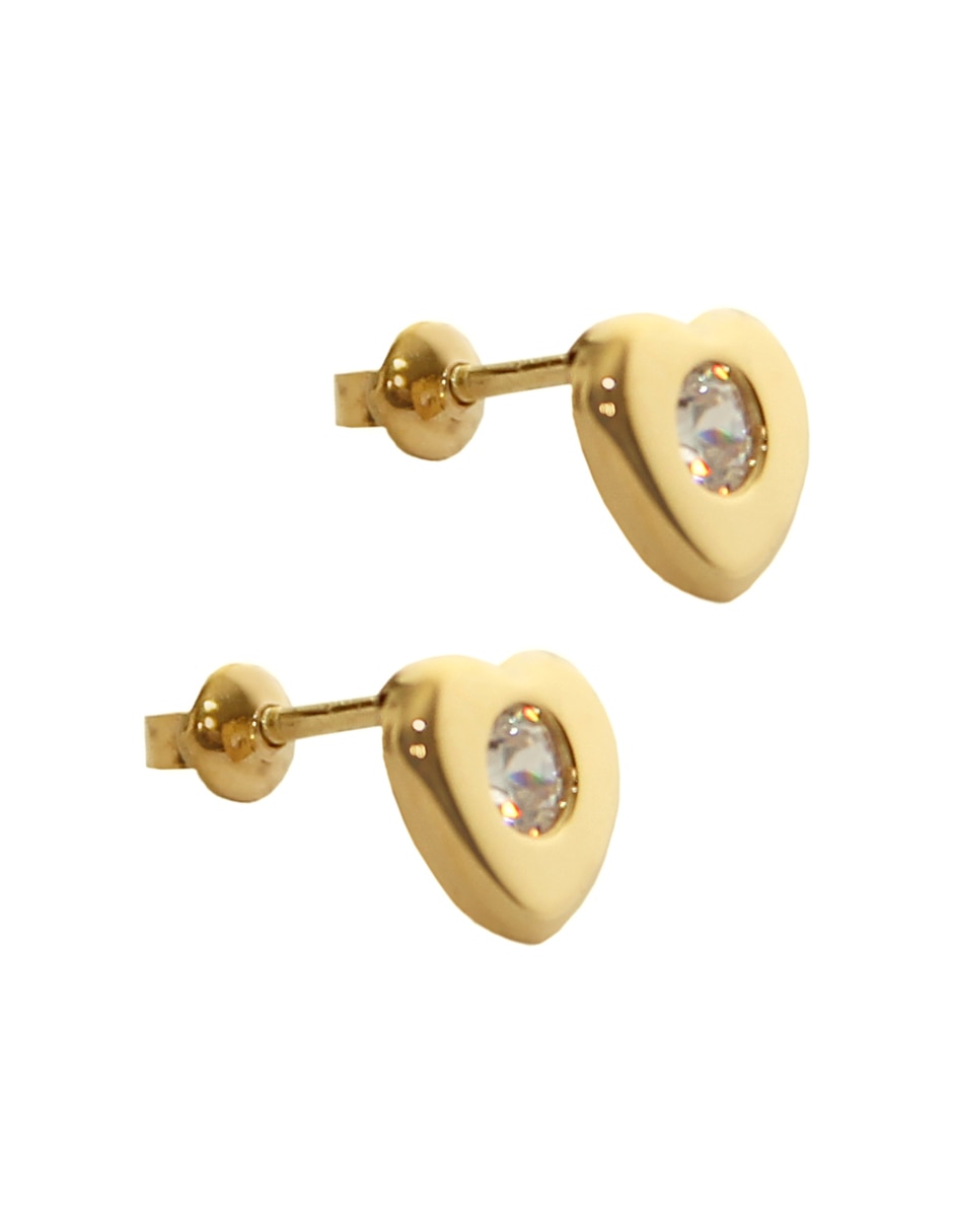 Broqueles de corazón Roca de oro amarillo 14 K con acabado pulido zirconia