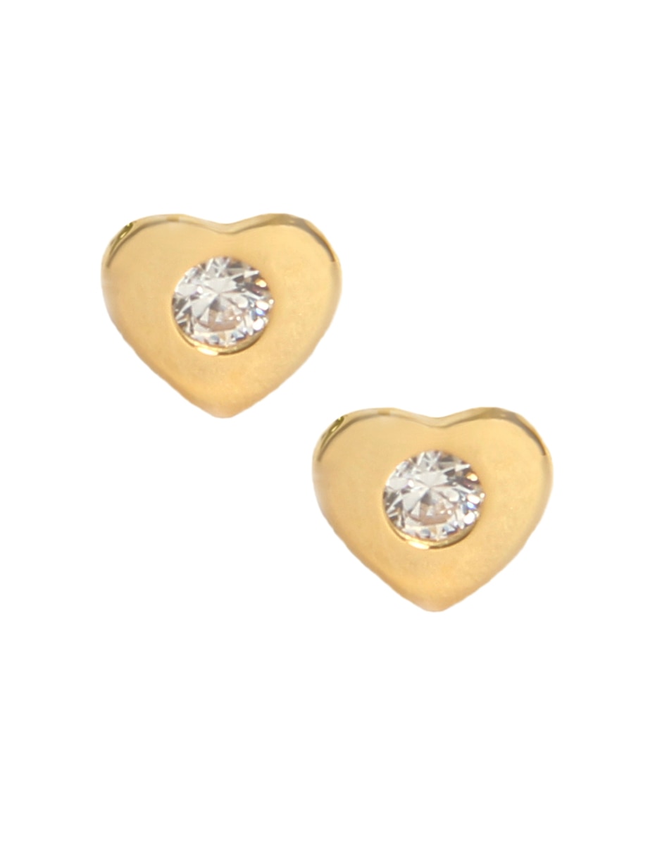 Broqueles de corazón Roca de oro amarillo 14 K con acabado pulido zirconia