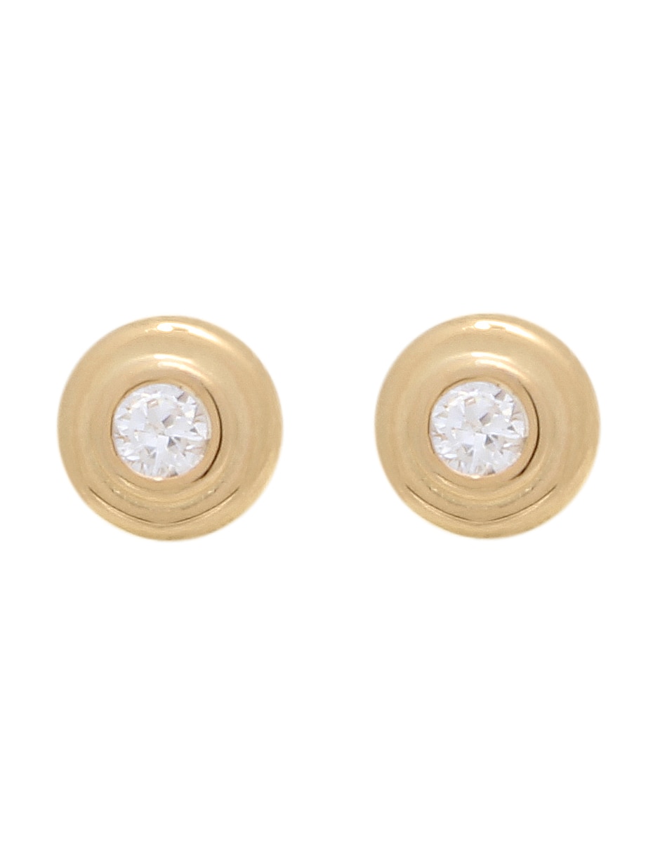 Broqueles redondos Roca de oro amarillo 14 K con acabado pulido zirconia