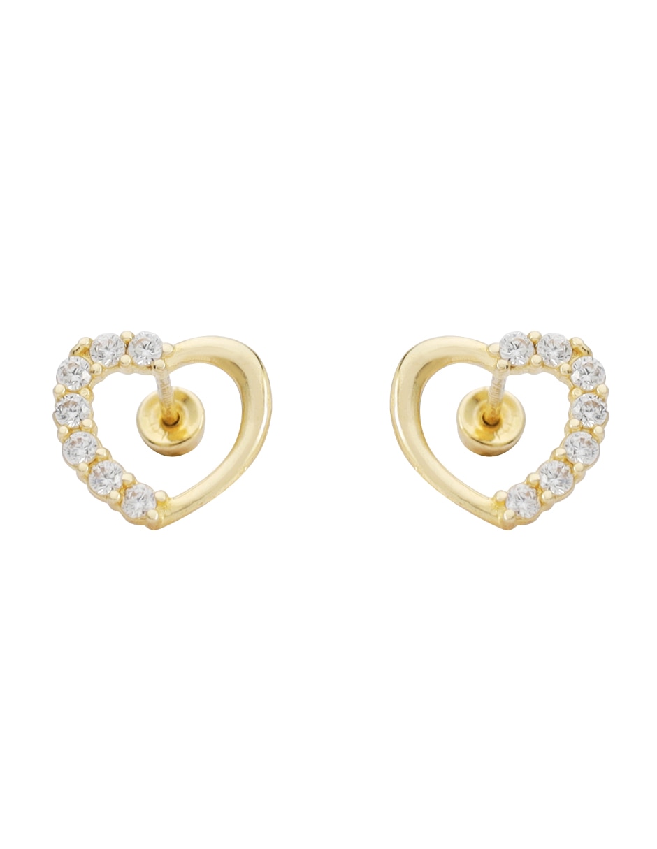 Broqueles de corazón de oro 14 K con acabado texturizado Broqueles de corazón de oro 14 K con acabado texturizado