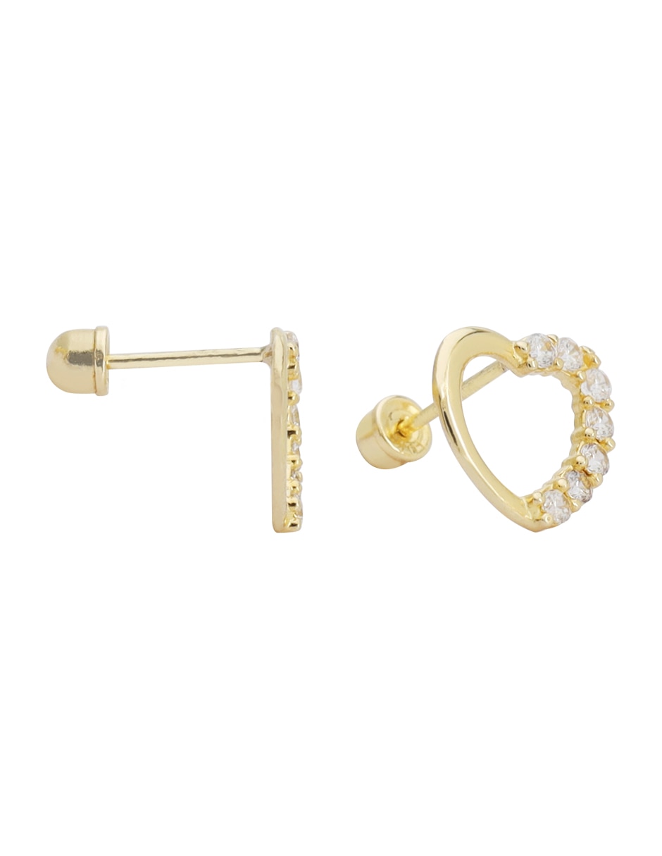 Broqueles de corazón de oro 14 K con acabado texturizado 3