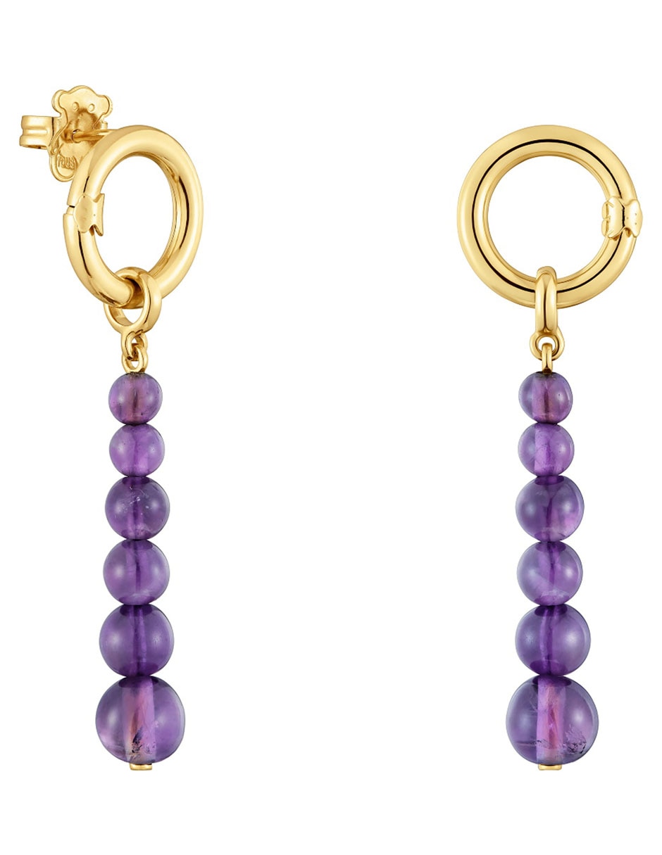 Aretes redondos de plata P 925 con acabado brillante amatista