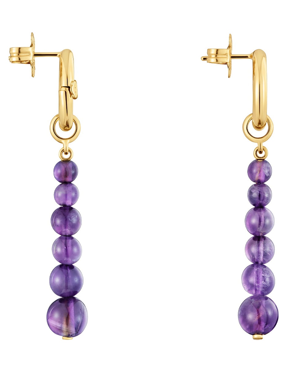 Aretes redondos de plata P 925 con acabado brillante amatista 2
