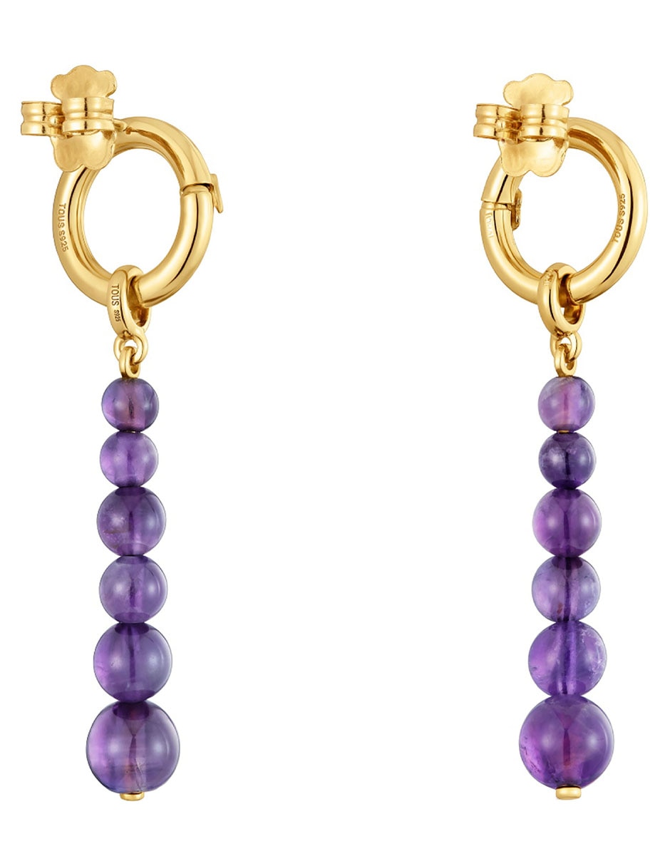 Aretes redondos de plata P 925 con acabado brillante amatista 3