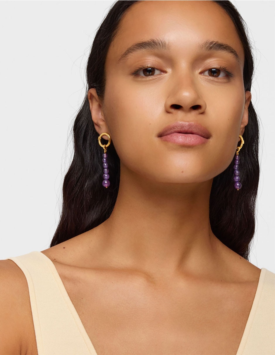 Aretes redondos de plata P 925 con acabado brillante amatista 4
