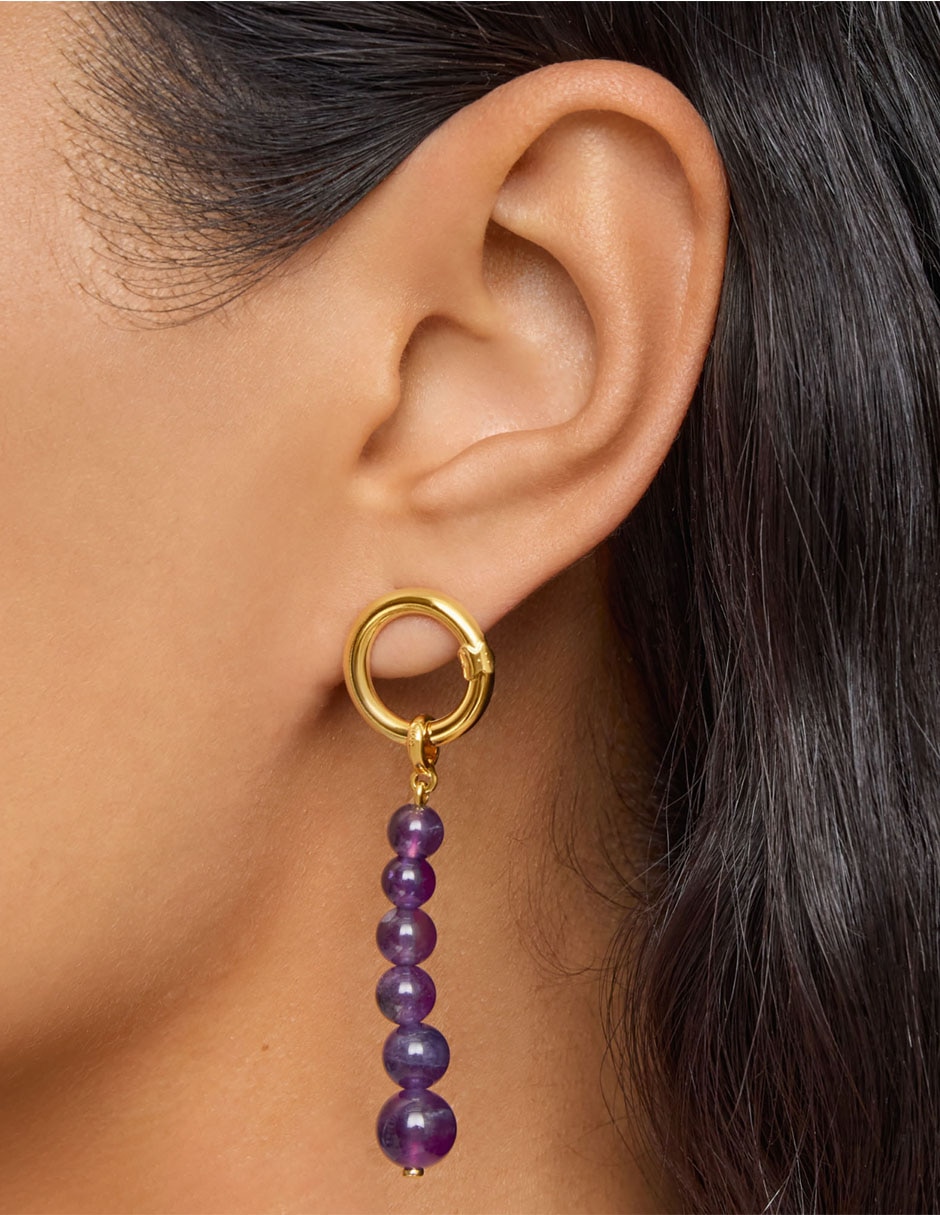 Aretes redondos de plata P 925 con acabado brillante amatista 6
