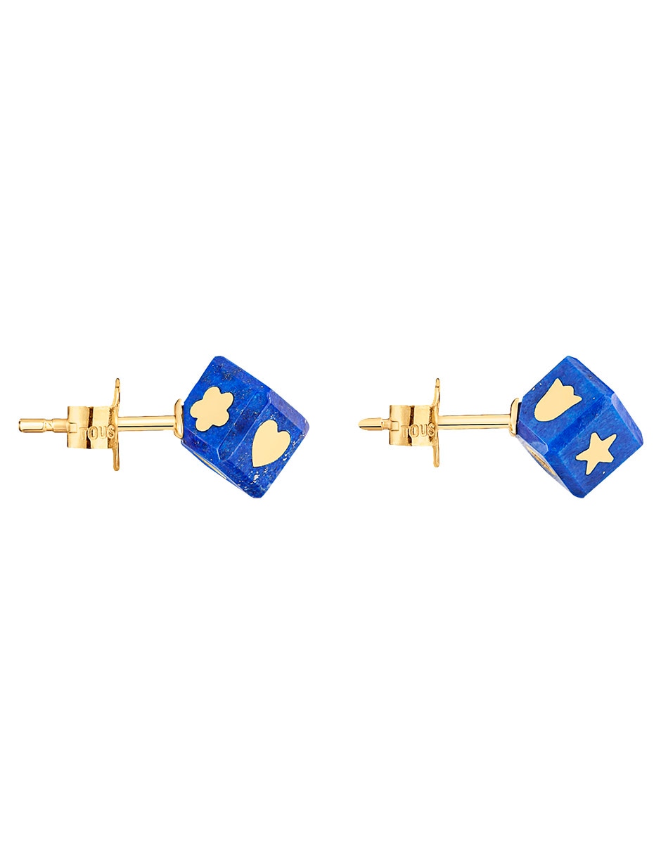 Broqueles de dado cube de oro amarillo 14 k con acabado brillante lapislázuli 2