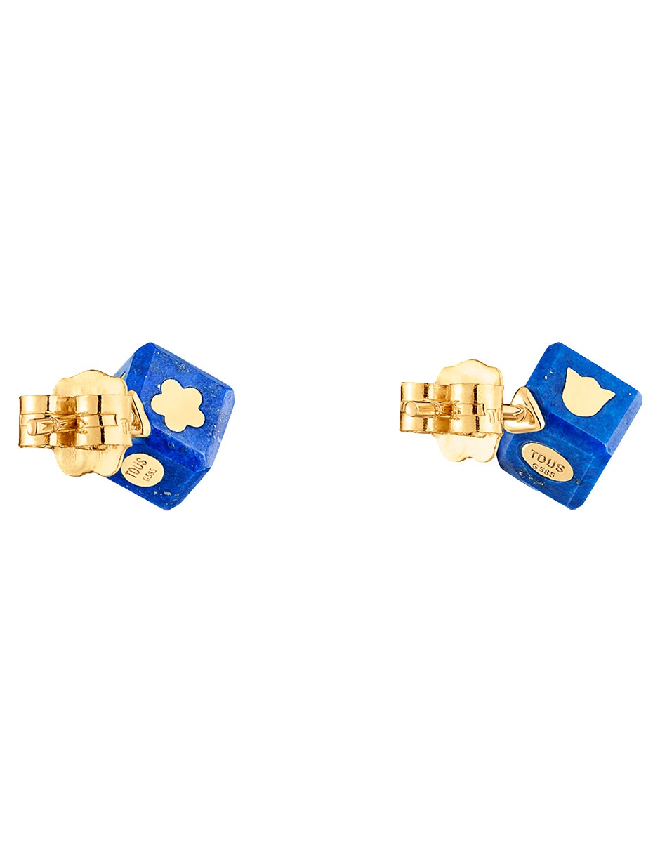 Broqueles de dado cube de oro amarillo 14 k con acabado brillante lapislázuli 3