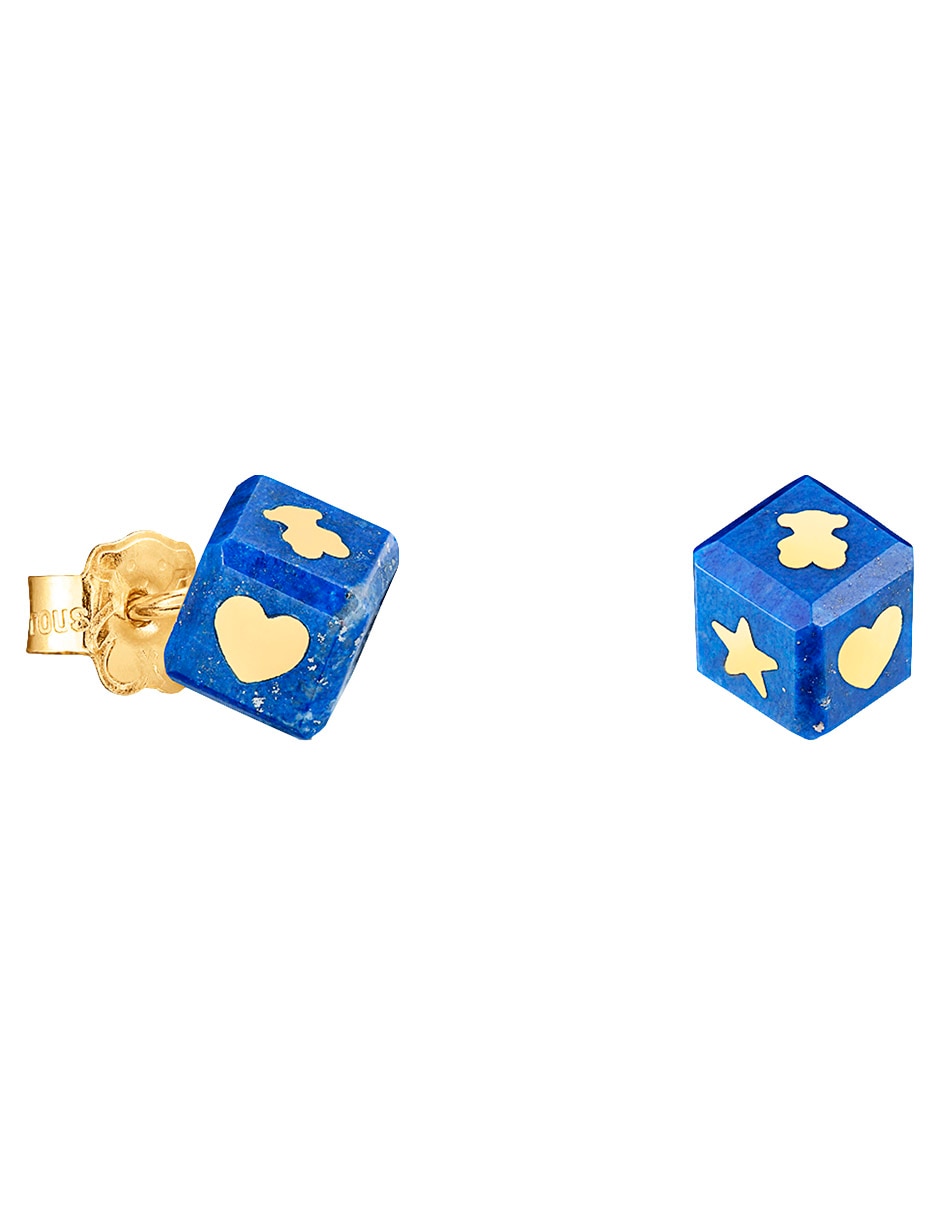 Broqueles de dado cube de oro amarillo 14 k con acabado brillante lapislázuli 1