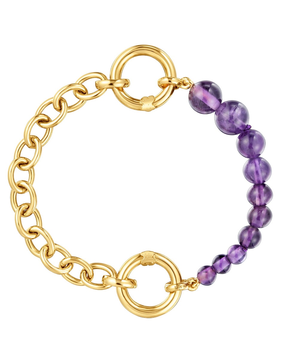 Pulsera de plata P 925 con amatista Hold acabado baño de oro
