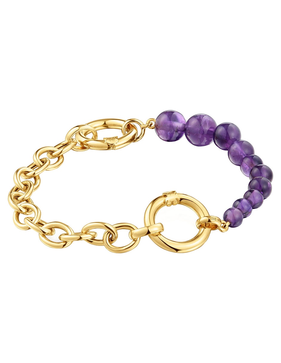 Pulsera de plata P 925 con amatista Hold acabado baño de oro 2