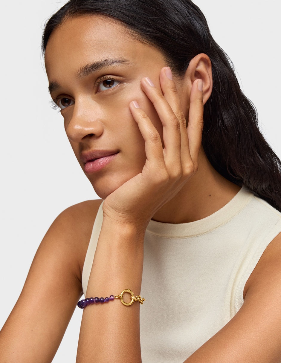Pulsera de plata P 925 con amatista Hold acabado baño de oro 4