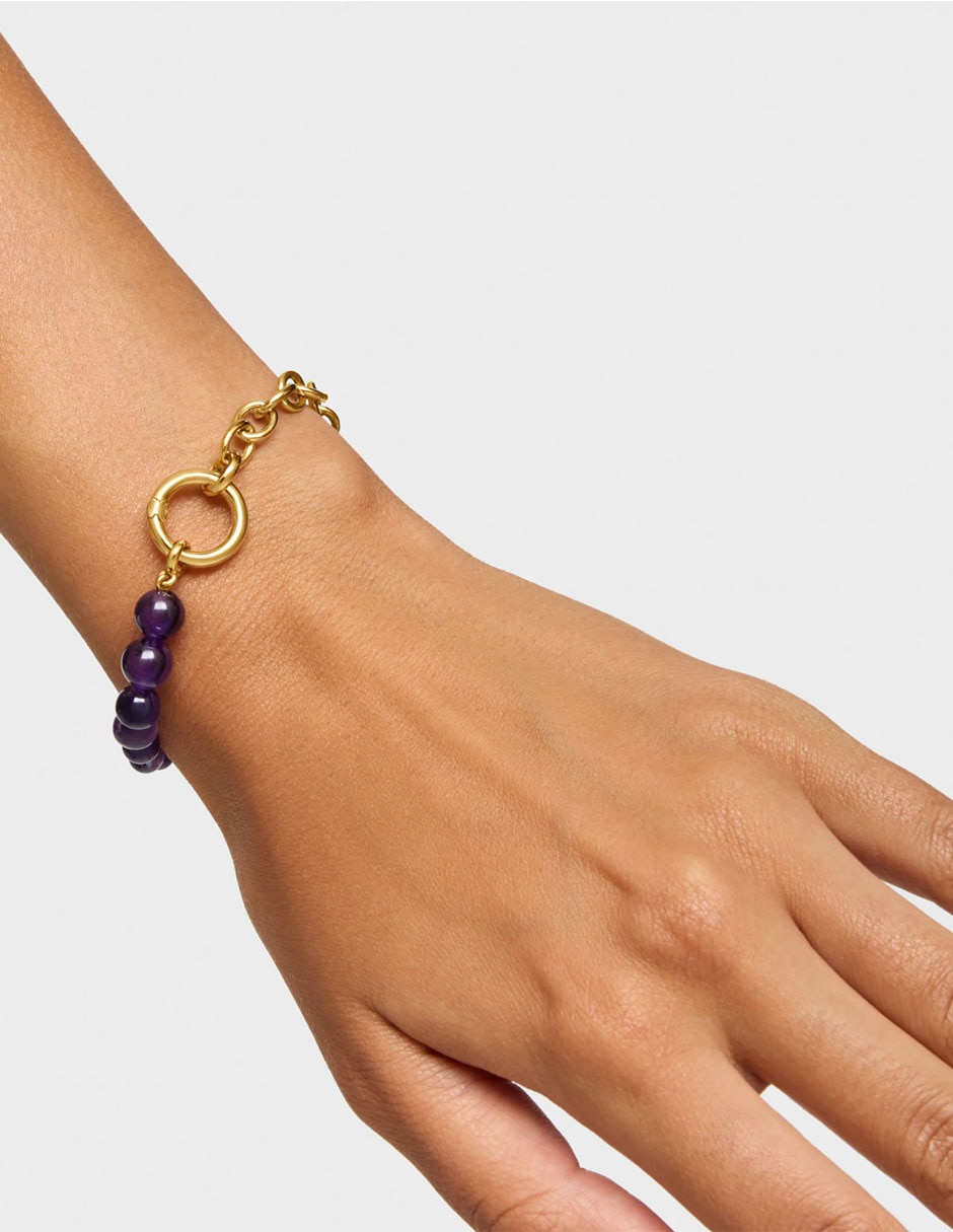 Pulsera de plata P 925 con amatista Hold acabado baño de oro 5