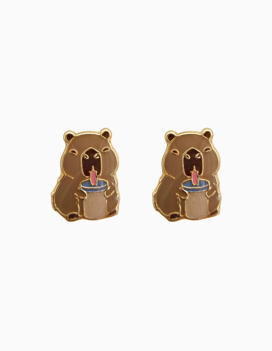Broqueles de capibara de oro 10 K con acabado esmaltado Broqueles de capibara de oro 10 K con acabado esmaltado