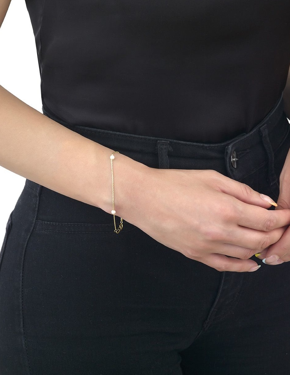Pulsera de oro amarillo con perla 14 K acabado pulido 3