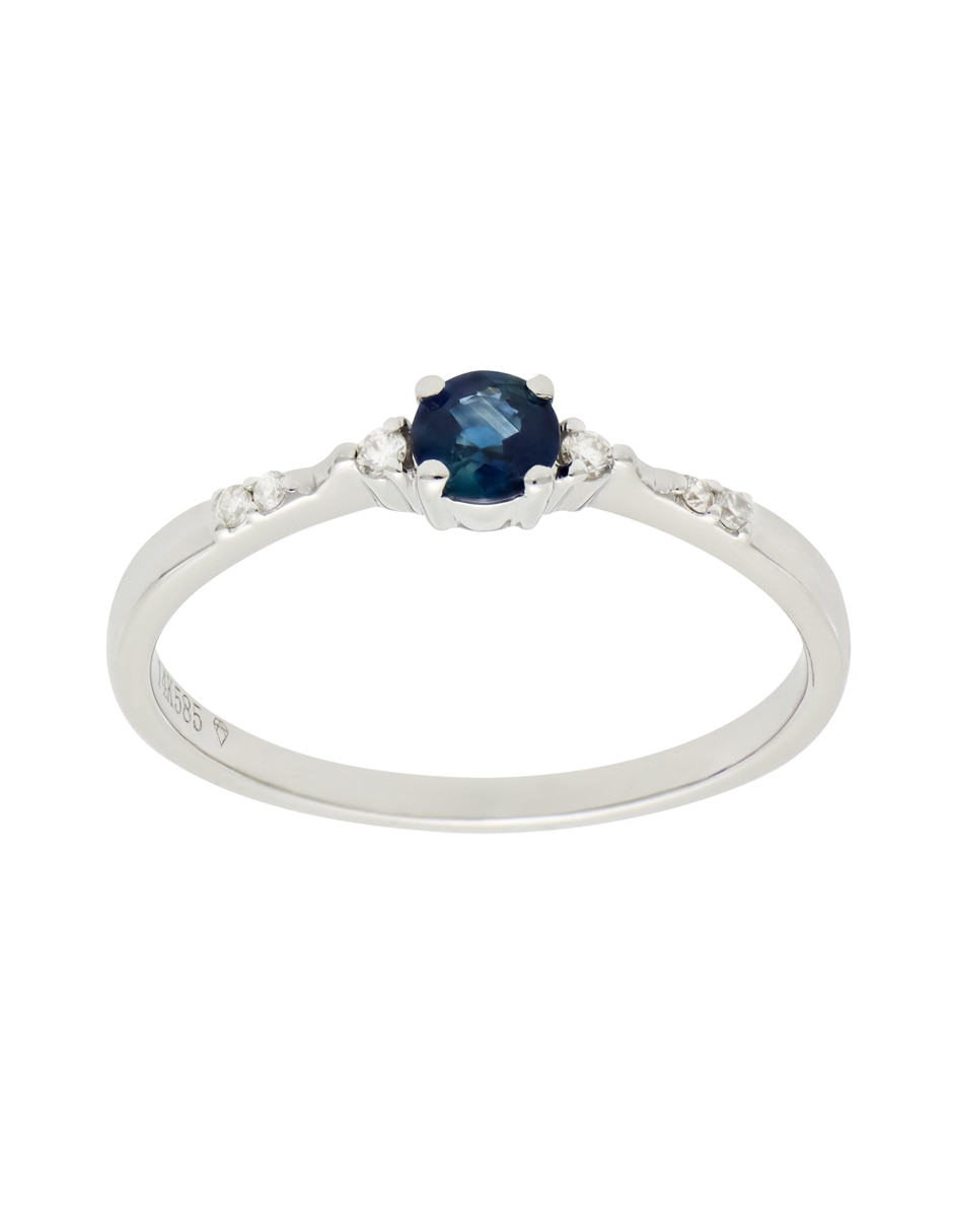 Anillo Valoro Classy 14 k de oro blanco zafiro y diamante
