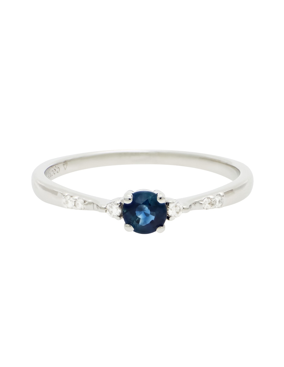 Anillo Classy 14 k de oro blanco zafiro y diamante