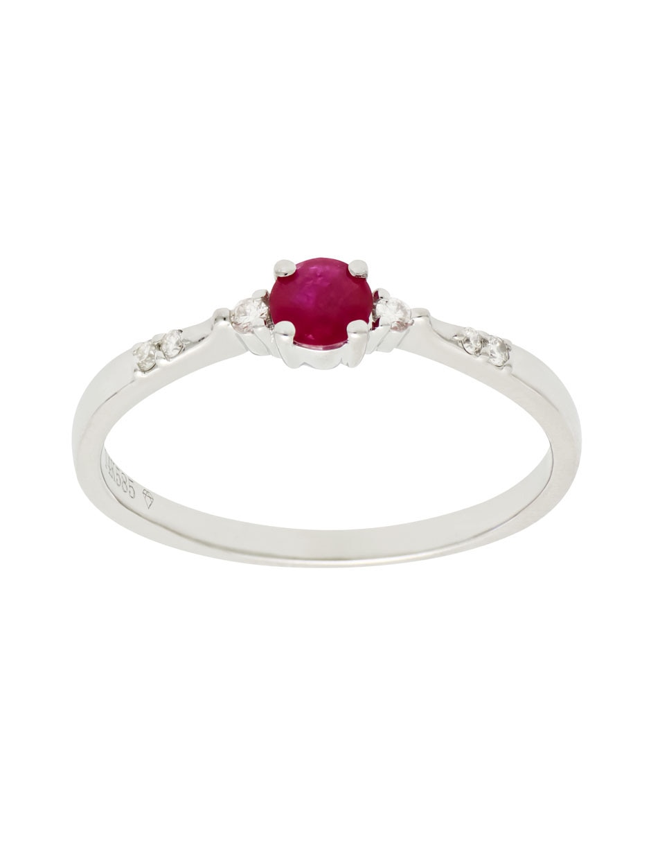 Anillo Classy 14 k de oro blanco rubí y diamante liso 1