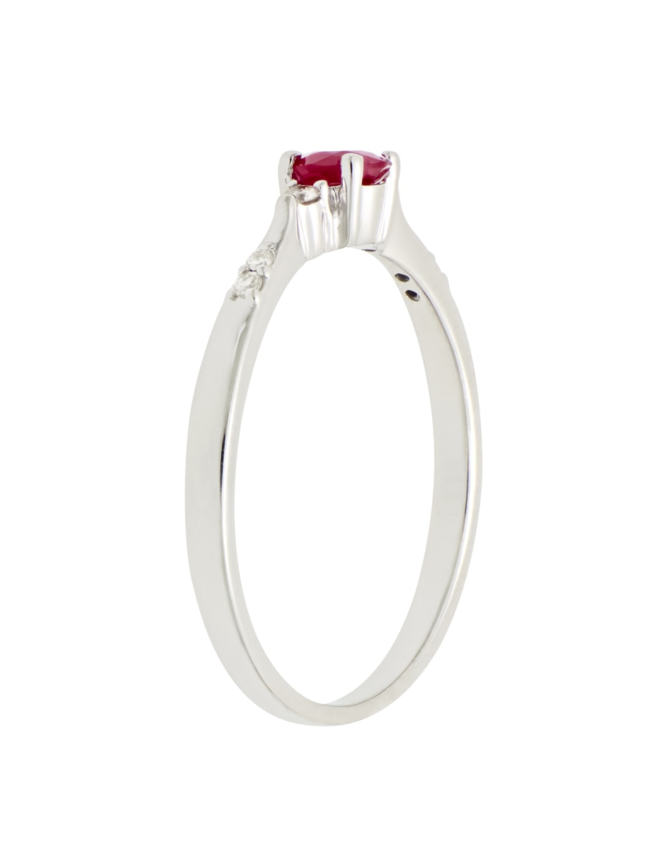Anillo Classy 14 k de oro blanco rubí y diamante liso 2