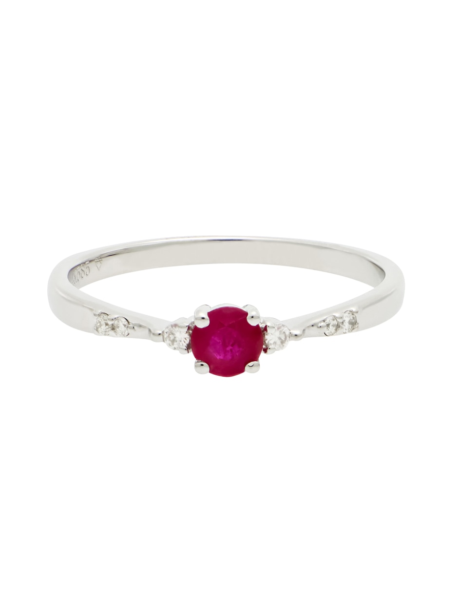 Anillo Classy 14 k de oro blanco rubí y diamante liso