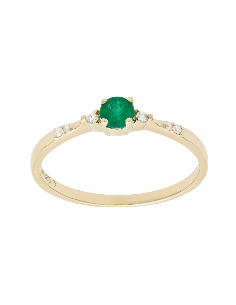 Anillo Classy 14 k de oro amarillo esmeralda y diamante liso 1