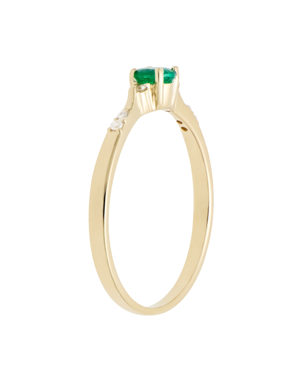 Anillo Classy 14 k de oro amarillo esmeralda y diamante liso 2