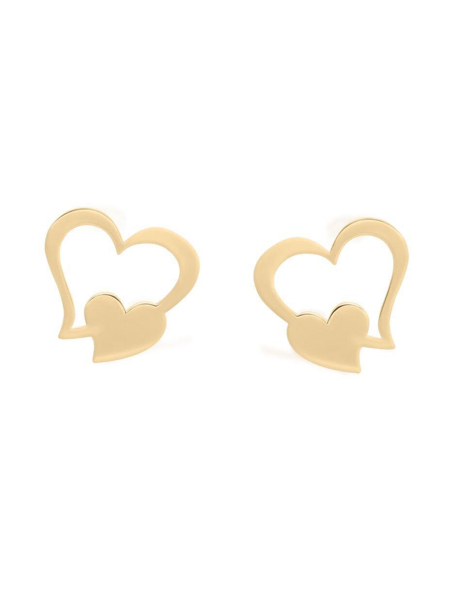 Aretes de corazón de oro 14 K con acabado brillante Aretes de corazón de oro 14 K con acabado brillante