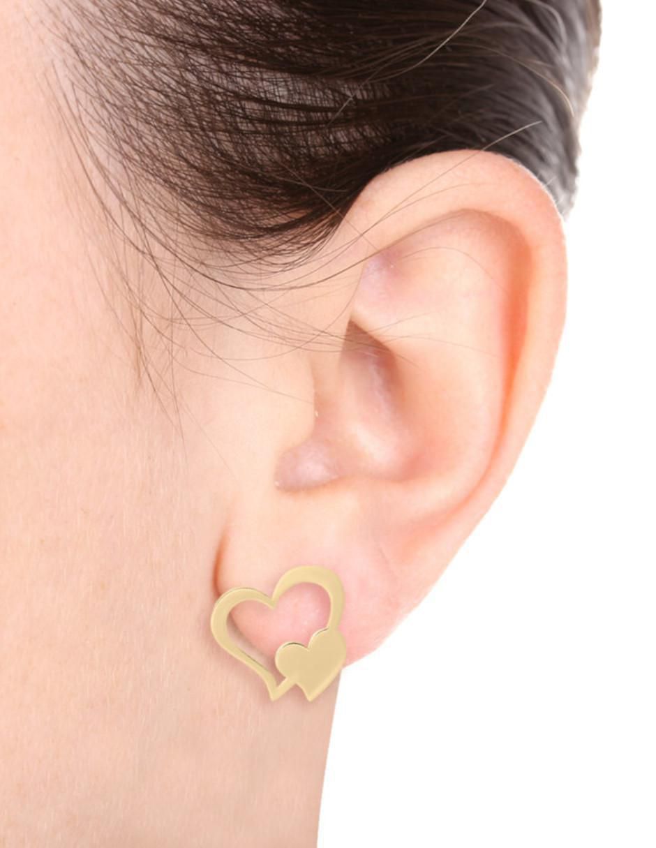 Aretes de corazón de oro 14 K con acabado brillante 3