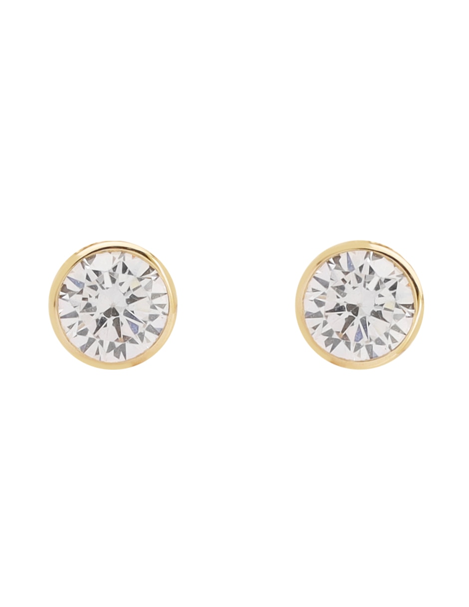 Broqueles redondos de oro amarillo 14 K con acabado brillante zirconia 1
