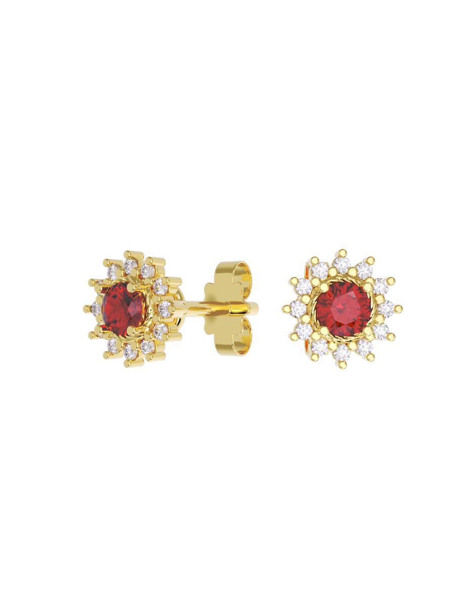 Set de aretes de flor de oro 14 K con acabado pulido zirconia Set de aretes de flor de oro 14 K con acabado pulido zirconia