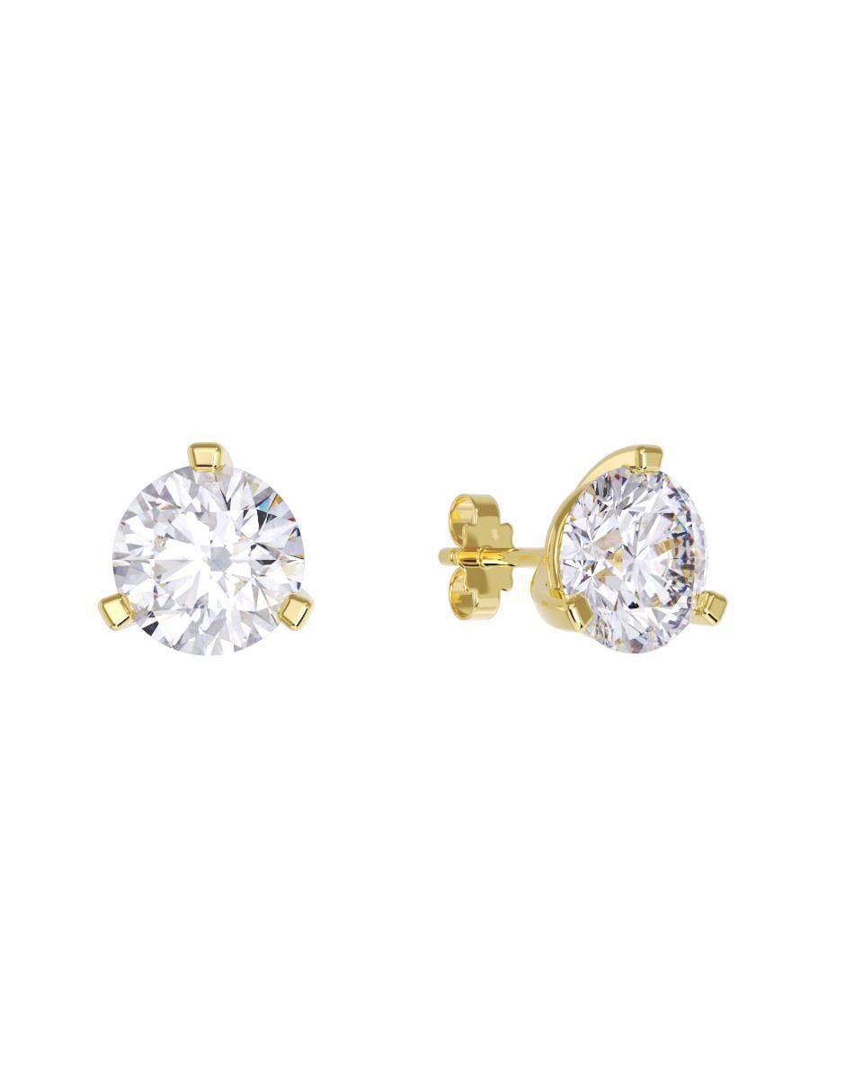Set de aretes redondos de oro 14 K con acabado pulido zirconia Set de aretes redondos de oro 14 K con acabado pulido zirconia