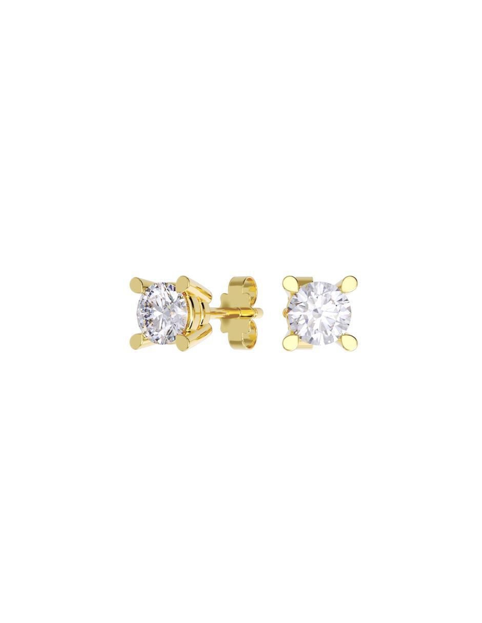 Set de aretes redondos de oro 14 K con acabado pulido zirconia Set de aretes redondos de oro 14 K con acabado pulido zirconia