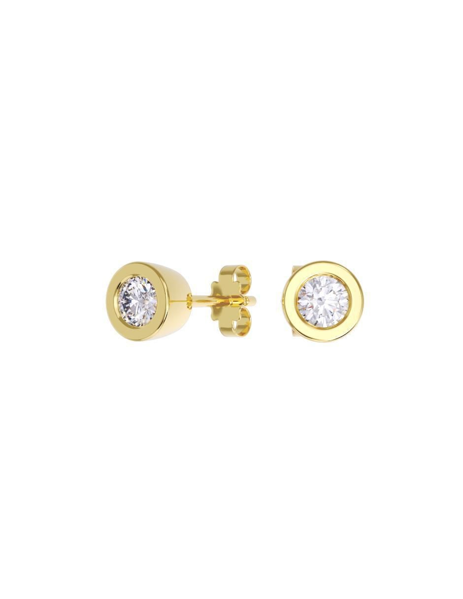 Set de aretes redondos de oro 14 K con acabado pulido zirconia Set de aretes redondos de oro 14 K con acabado pulido zirconia